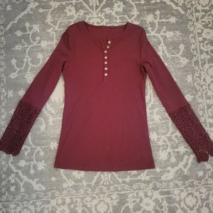 Long lace sleeve Henley top